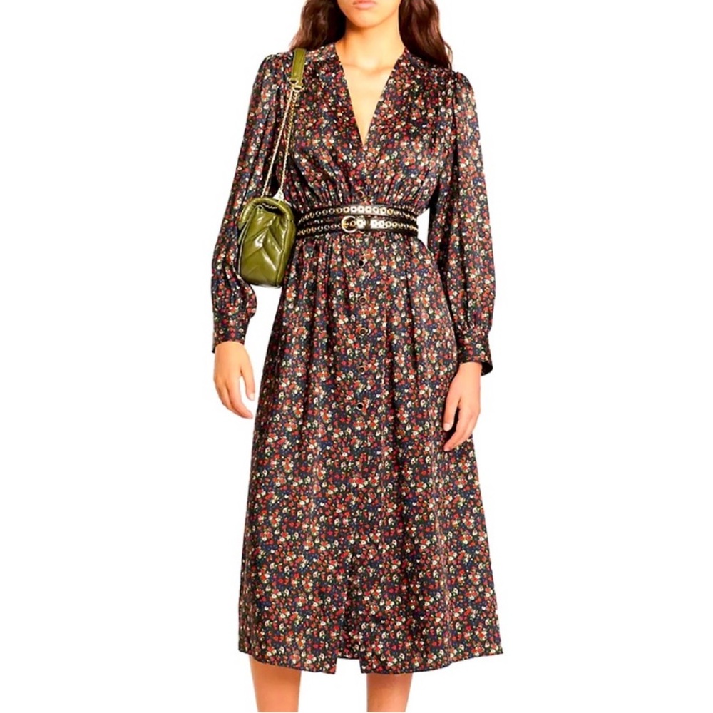 SANDRO
Tabatha floral-print woven midi shirt dress